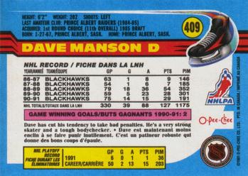 1991-92 O-Pee-Chee #409 Dave Manson Back