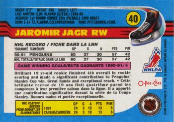 1991-92 O-Pee-Chee #40 Jaromir Jagr Back