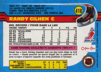 1991-92 O-Pee-Chee #418 Randy Gilhen Back