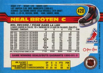 1991-92 O-Pee-Chee #420 Neal Broten Back