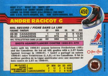 1991-92 O-Pee-Chee #450 Andre Racicot Back