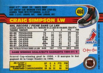 1991-92 O-Pee-Chee #460 Craig Simpson Back