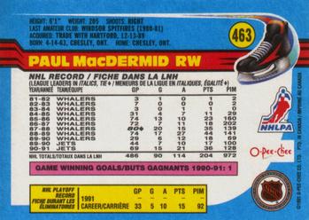 1991-92 O-Pee-Chee #463 Paul MacDermid Back