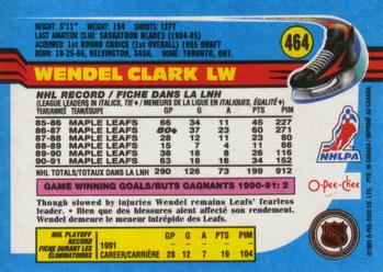 1991-92 O-Pee-Chee #464 Wendel Clark Back