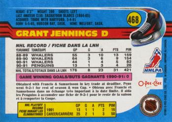 1991-92 O-Pee-Chee #468 Grant Jennings Back