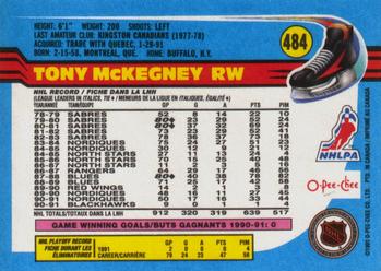 1991-92 O-Pee-Chee #484 Tony McKegney Back