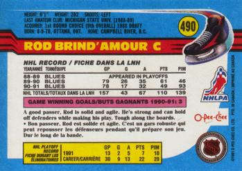 1991-92 O-Pee-Chee #490 Rod Brind'Amour Back