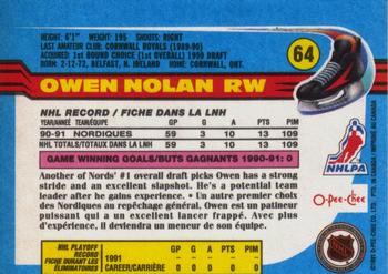 1991-92 O-Pee-Chee #64 Owen Nolan Back
