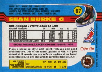 1991-92 O-Pee-Chee #67 Sean Burke Back