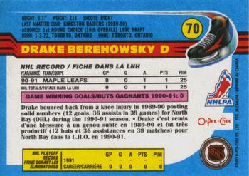 1991-92 O-Pee-Chee #70 Drake Berehowsky Back