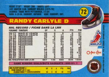 1991-92 O-Pee-Chee #72 Randy Carlyle Back