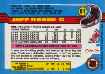 1991-92 O-Pee-Chee #81 Jeff Reese Back