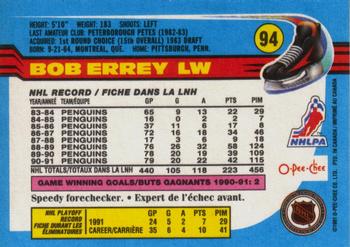 1991-92 O-Pee-Chee #94 Bob Errey Back