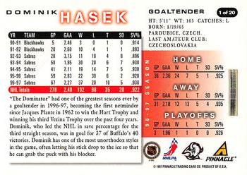 1997-98 Score Buffalo Sabres #1 Dominik Hasek Back