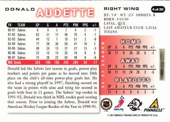 1997-98 Score Buffalo Sabres #4 Donald Audette Back