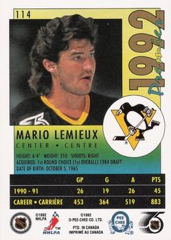 1991-92 O-Pee-Chee Premier #114 Mario Lemieux Back