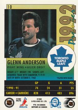 1991-92 O-Pee-Chee Premier #10 Glenn Anderson Back