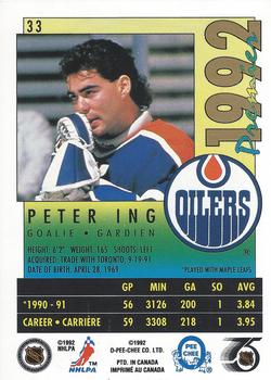 1991-92 O-Pee-Chee Premier #33 Peter Ing Back