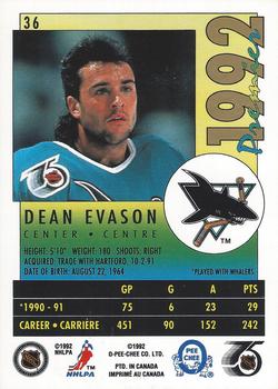1991-92 O-Pee-Chee Premier #36 Dean Evason Back