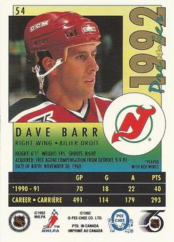 1991-92 O-Pee-Chee Premier #54 Dave Barr Back