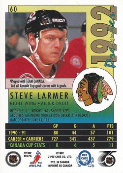 1991-92 O-Pee-Chee Premier #60 Steve Larmer Back