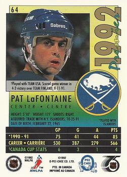 1991-92 O-Pee-Chee Premier #64 Pat LaFontaine Back