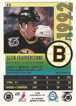 1991-92 O-Pee-Chee Premier #66 Glen Featherstone Back