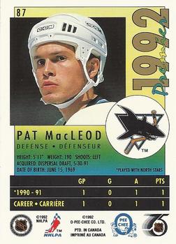 1991-92 O-Pee-Chee Premier #87 Pat MacLeod Back