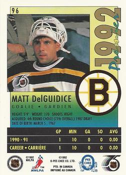 1991-92 O-Pee-Chee Premier #96 Matt DelGuidice Back