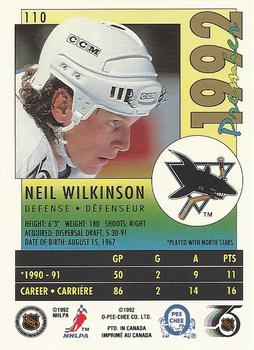 1991-92 O-Pee-Chee Premier #110 Neil Wilkinson Back