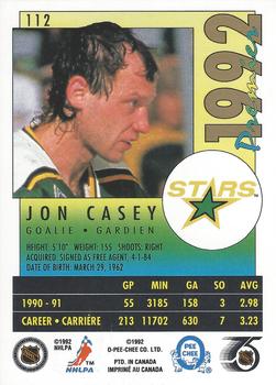 1991-92 O-Pee-Chee Premier #112 Jon Casey Back