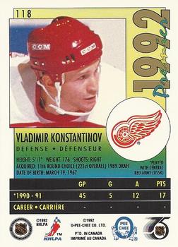 1991-92 O-Pee-Chee Premier #118 Vladimir Konstantinov Back