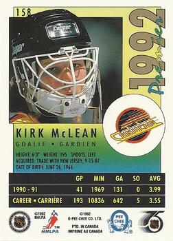 1991-92 O-Pee-Chee Premier #158 Kirk McLean Back