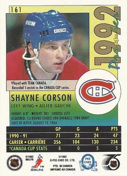 1991-92 O-Pee-Chee Premier #161 Shayne Corson Back
