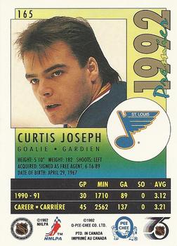1991-92 O-Pee-Chee Premier #165 Curtis Joseph Back