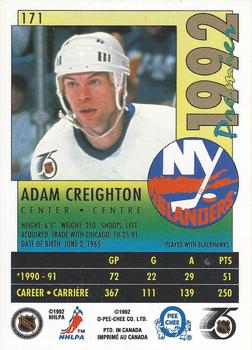 1991-92 O-Pee-Chee Premier #171 Adam Creighton Back