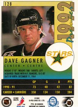 1991-92 O-Pee-Chee Premier #128 Dave Gagner Back