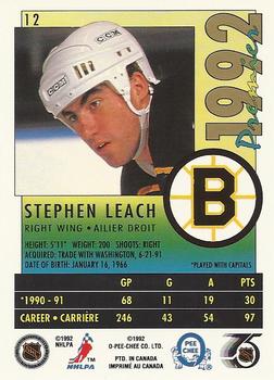 1991-92 O-Pee-Chee Premier #12 Stephen Leach Back