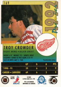 1991-92 O-Pee-Chee Premier #169 Troy Crowder Back