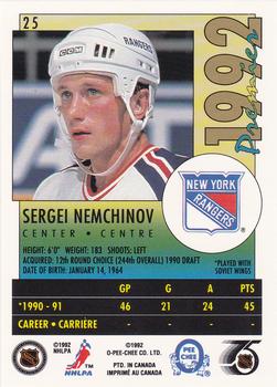 1991-92 O-Pee-Chee Premier #25 Sergei Nemchinov Back