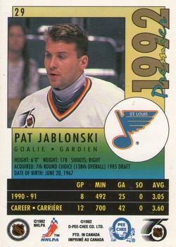 1991-92 O-Pee-Chee Premier #29 Pat Jablonski Back