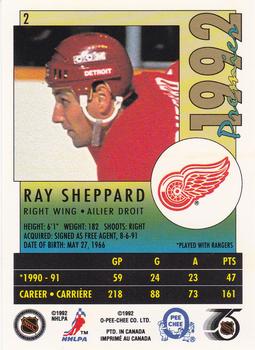 1991-92 O-Pee-Chee Premier #2 Ray Sheppard Back