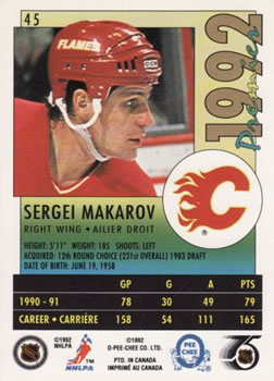 1991-92 O-Pee-Chee Premier #45 Sergei Makarov Back