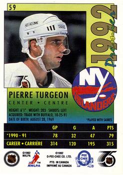 1991-92 O-Pee-Chee Premier #59 Pierre Turgeon Back