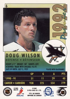 1991-92 O-Pee-Chee Premier #6 Doug Wilson Back