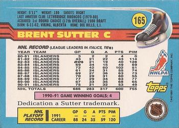 1991-92 Topps #165 Brent Sutter Back