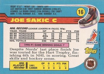 1991-92 Topps #16 Joe Sakic Back