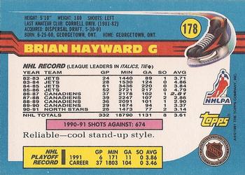 1991-92 Topps #178 Brian Hayward Back
