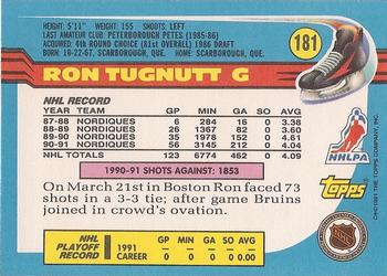 1991-92 Topps #181 Ron Tugnutt Back