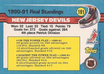 1991-92 Topps #191 New Jersey Devils Back